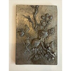 The Bucklers Pewter Plaque Tile Floral Motif 2.5” X 3.5”